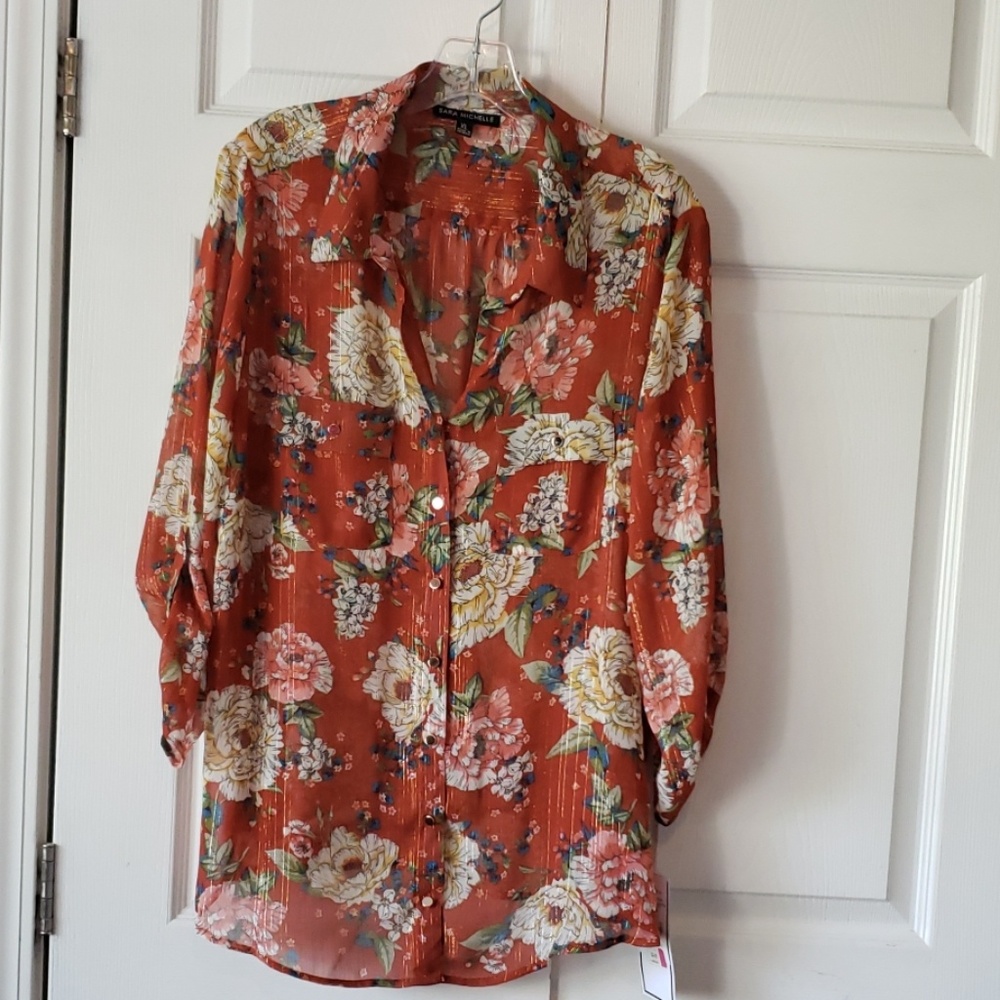 Rust orange floral top